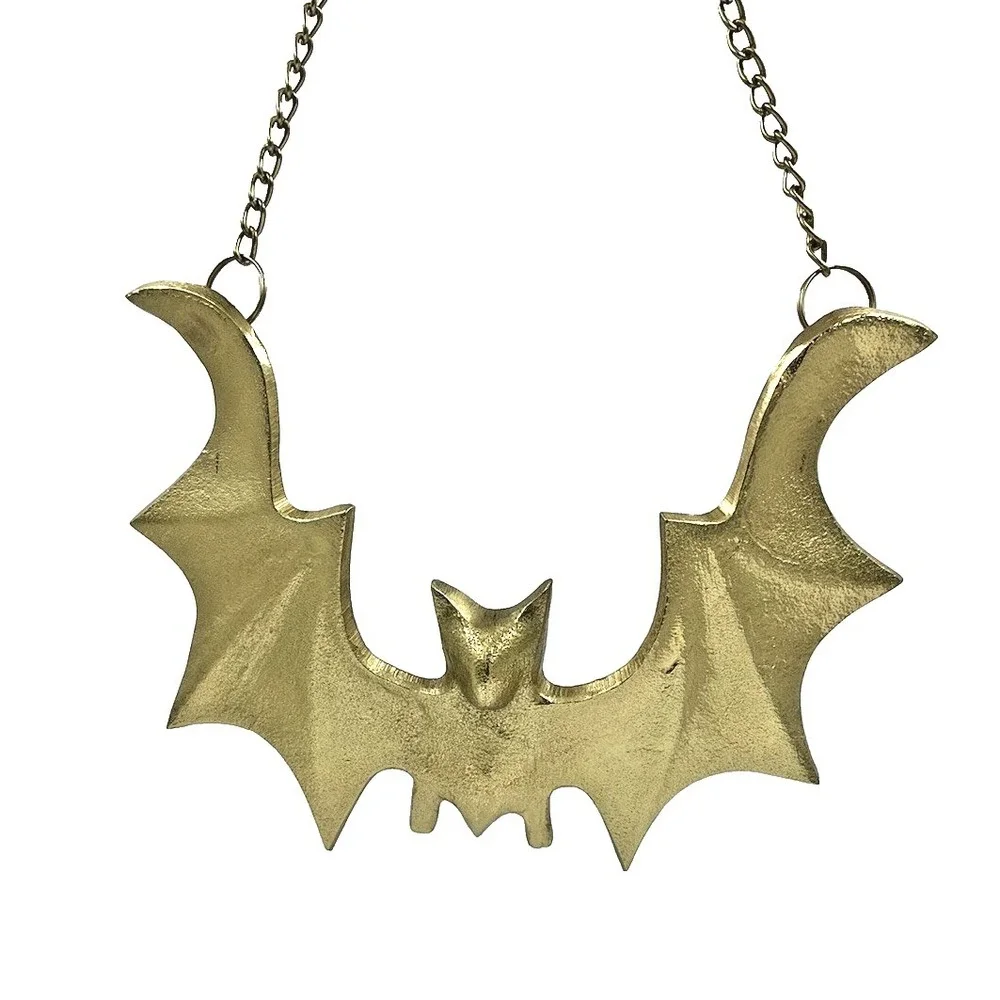 Gothic Gold Bat Wall Decor Metal Hanging Vampire Bat With Chain New